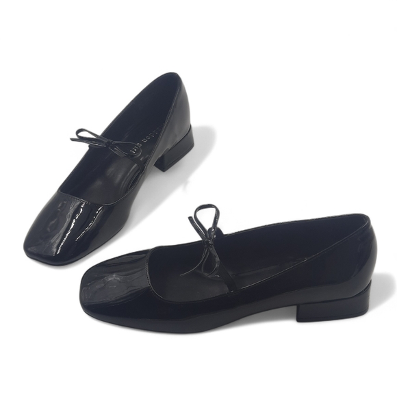 MADDEN Girl Mary Jane Flats Black Patent Square Toe Bow Ladylike Minimal 8.5 LNC - Picture 6 of 9